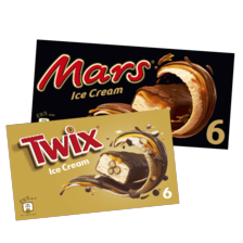 Mars, Snickers, Twix of Bounty ice bars